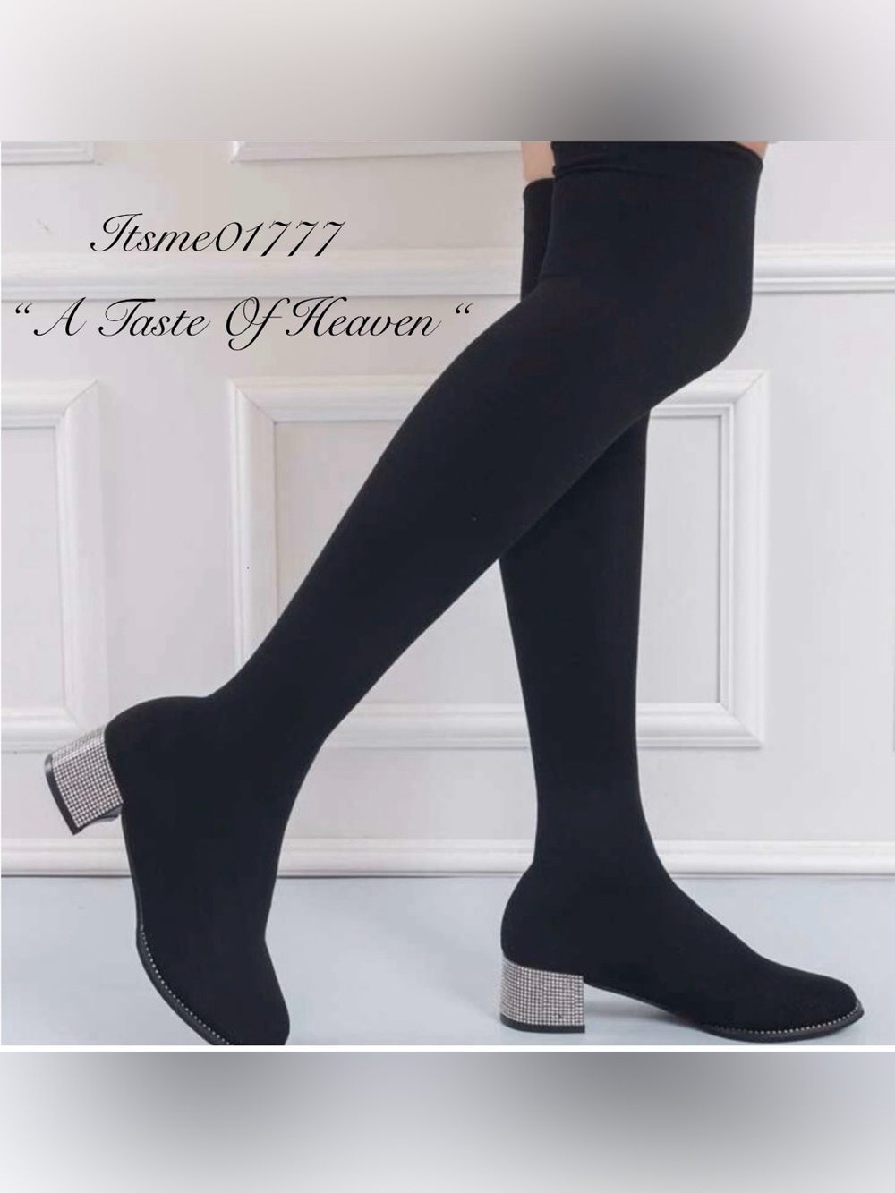 🌸 RHINESTONE DECOR CHUNKY HEELED SOCK BOOTS
